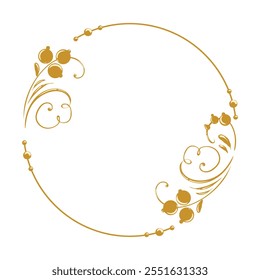 Beautiful floral round frame with vignettes. Slavic old Russian patterns. Design of wedding invitations, anniversaries, congratulations. Vector isolated border.