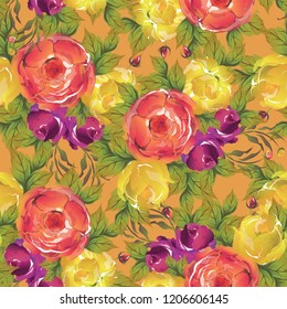 Beautiful floral seamless pattern background with watercolor effect.