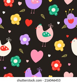 Beautiful floral seamless pattern with birds.Cute illustration can be used for invitation, wedding or birthday cards, wallpaper or textile. 