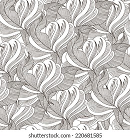 Beautiful floral seamless pattern. Black and white colors.Vector illustration