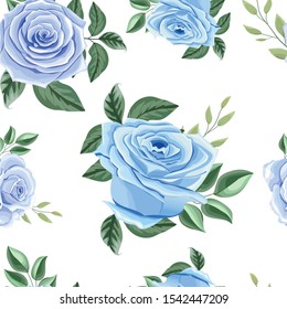 Beautiful Floral Seamless Pattern with Blue Roses