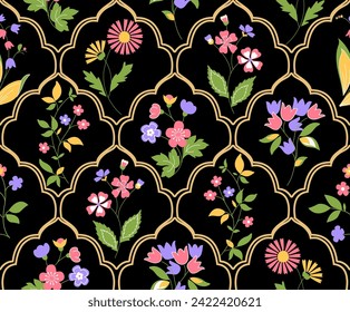 Beautiful floral Seamless pattern. Botanical floral ethnic motif.  Pattern with decorative flowers, Botanical floral ethnic motif and mughal art flower. For textile, wallpaper and decoration.