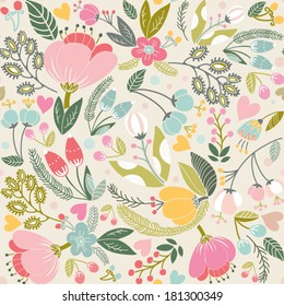 Beautiful floral seamless pattern. Bright illustration, can be used for creating card, invitation card for wedding,wallpaper and textile.