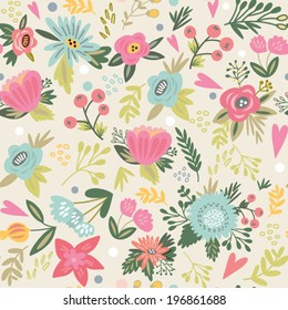 Beautiful floral seamless pattern. Bright illustration, can be used for creating card, invitation card for wedding,wallpaper and textile.