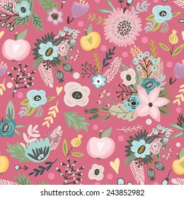 Beautiful floral seamless pattern. Bright illustration, can be used for creating card, invitation card for wedding,wallpaper and textile.