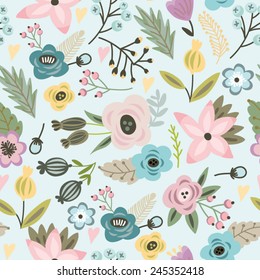 Beautiful floral seamless pattern. Bright illustration, can be used for creating card, invitation card for wedding,wallpaper and textile.