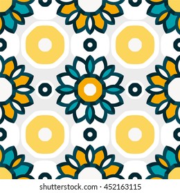 Beautiful floral seamless pattern. Bright, juicy ornament for fashion textile, cloth, texture. Vector ornament. Kaleidoscope big bud. Islam, Arabic, Indian, ottoman motifs. Retro print. Vintage. 
