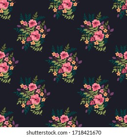 Schönes, nahtloses Blumenmuster. Geräumiger Vektorhintergrund mit Blumensträußen. Universelles Design für Textilien, Papier, Tapeten und andere Oberflächen.