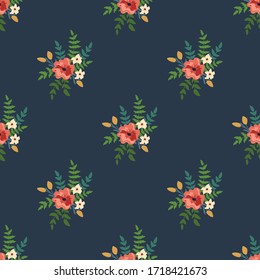 Beautiful floral seamless pattern. Cute vector background with bouquets of flowers. Universal design for textiles, paper, wallpapers and other surfaces.