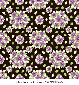 Beautiful floral seamless pattern. Cute vector background with bouquets of flowers. Universal design for textiles, paper, wallpapers and other surfaces.