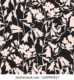 Vector floral seamless pattern. Black and white background with