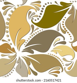 Hermoso patrón floral sin costuras. Elegancia de fondo blanco ornamental con flores de color vintage, hojas, círculos, paisley. Repita el vector florecer fondo en colores dorados. Ornamentos florales.