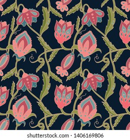 Beautiful floral seamless pattern - handdrawn repeat background, great for textiles, banner, wallpapers, print