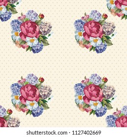 Beautiful floral seamless pattern with hydrangea peony rosepeony rose flowers