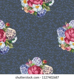 Schönes nahtloses Blumenmuster mit Hydrangea-Peony Rosenblumen