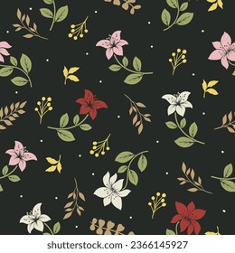 Beautiful floral seamless pattern with floral and leaves elements