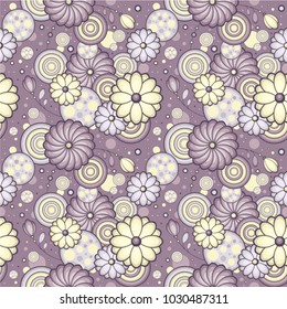 Beautiful floral seamless pattern with lilac and yellow flowers. Elegant collection. Design for invitation, wedding or greeting cards. Fabric and wrapping paper template.