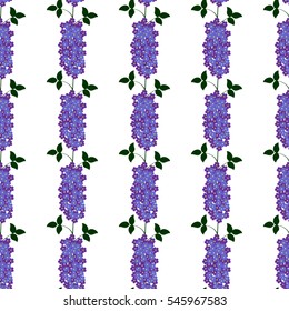 Beautiful floral seamless pattern with lilac flowers on white background