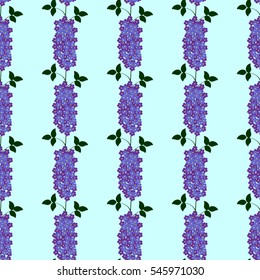 Beautiful floral seamless pattern with lilac flowers on light blue background