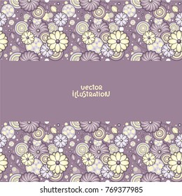 Beautiful floral seamless pattern in lilac color. Elegant collection. Design for invitation, wedding or greeting cards with place for your text. Fabric and wrapping paper template.