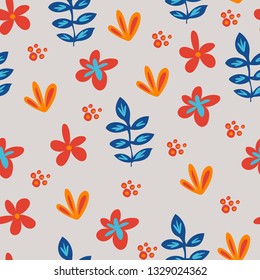 Beautiful floral seamless pattern made in scandinavian style. Colorful vector elements. Textile and clothes design. EPS8 vector.