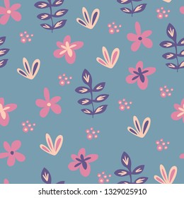 Beautiful floral seamless pattern made in scandinavian style. Colorful vector elements. Pastel colors. Textile and clothes design. EPS8 vector.