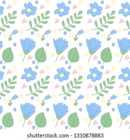 beautiful floral seamless pattern on a white background with the image of natural flowers of petals of sprigs of buds and hearts