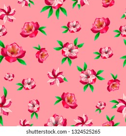 Beautiful floral seamless pattern on pink background. Packaging material or textile.