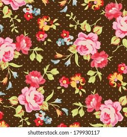 Beautiful floral seamless pattern on brown background.