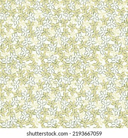 Beautiful floral seamless pattern. Pastel artistic background with flowers in beige and  light green color. It can be used for wallpaper, textiles, fabrics, wrapping, card. Vector illustration, eps10