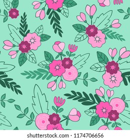 Beautiful floral seamless pattern. Perfect for textile, wrapping, web and all kind of decorative projects. Vector illustration.