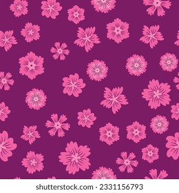 Beautiful floral seamless pattern with pink flowers. Wildflowers perfect pattern