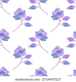 Beautiful floral seamless pattern with pink and violet flowers. Vector floral background.