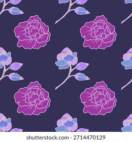 Beautiful floral seamless pattern with pink and violet flowers. Vector floral background.