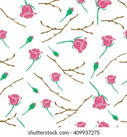 Beautiful floral seamless pattern with roses and branches. You can use it in textile design, greeting cards, graphic design. 