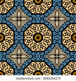 Schönes, nahtloses Blumenmuster. Vektor-ethnischer Hintergrund mit Zierelementen. Wiederholen Sie die dekorative Kulisse. Vintage bunte Blumen, Blätter, Rahmen, Formen. Ornate gemusterte Gestaltung. Elegante Ornamente.