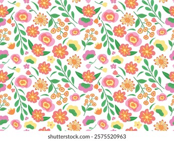 Beautiful floral seamless pattern. Vector illustration of wild flowers of different colors and shapes ideal for textiles, wrapping paper, spring background