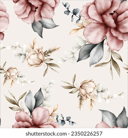 beautiful floral seamless pattern with vintage watercolor flower and leaves