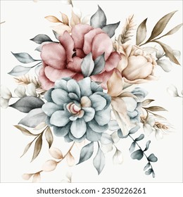 beautiful floral seamless pattern with vintage watercolor flower and leaves