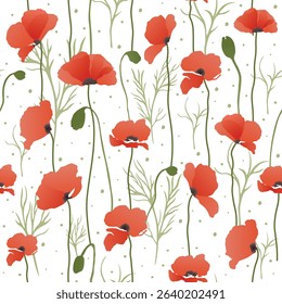 Beautiful floral seamless pattern watercolor hand drawn poppy flowers. Stock illustration, watercolor effect, fabric, wallpaper, textile , gift wrapping paper, birthday
