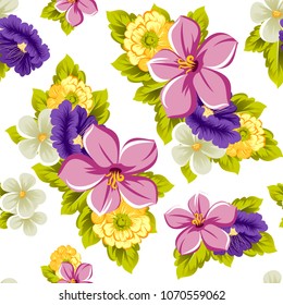 beautiful floral seamless pattern. For your fabric design, postcards, wedding invitations, birthday, Valentine's day and more. Vector illustration.