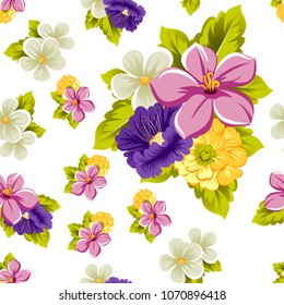 beautiful floral seamless pattern. For your fabric design, postcards, wedding invitations, birthday, Valentine's day and more. Vector illustration.