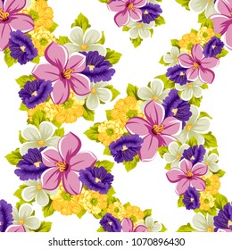 beautiful floral seamless pattern. For your fabric design, postcards, wedding invitations, birthday, Valentine's day and more. Vector illustration.
