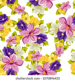 beautiful floral seamless pattern. For your fabric design, postcards, wedding invitations, birthday, Valentine's day and more. Vector illustration.