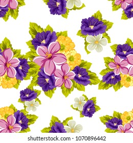 beautiful floral seamless pattern. For your fabric design, postcards, wedding invitations, birthday, Valentine's day and more. Vector illustration.