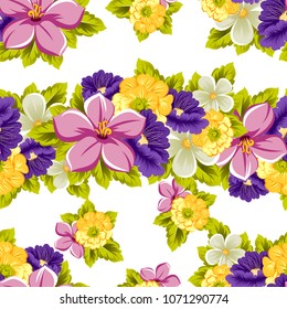 beautiful floral seamless pattern. For your fabric design, postcards, wedding invitations, birthday, Valentine's day and more. Vector illustration.