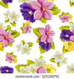 beautiful floral seamless pattern. For your fabric design, postcards, wedding invitations, birthday, Valentine's day and more. Vector illustration.