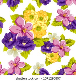 beautiful floral seamless pattern. For your fabric design, postcards, wedding invitations, birthday, Valentine's day and more. Vector illustration.