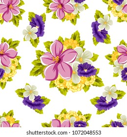beautiful floral seamless pattern. For your fabric design, postcards, wedding invitations, birthday, Valentine's day and more. Vector illustration.