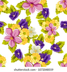 beautiful floral seamless pattern. For your fabric design, postcards, wedding invitations, birthday, Valentine's day and more. Vector illustration.